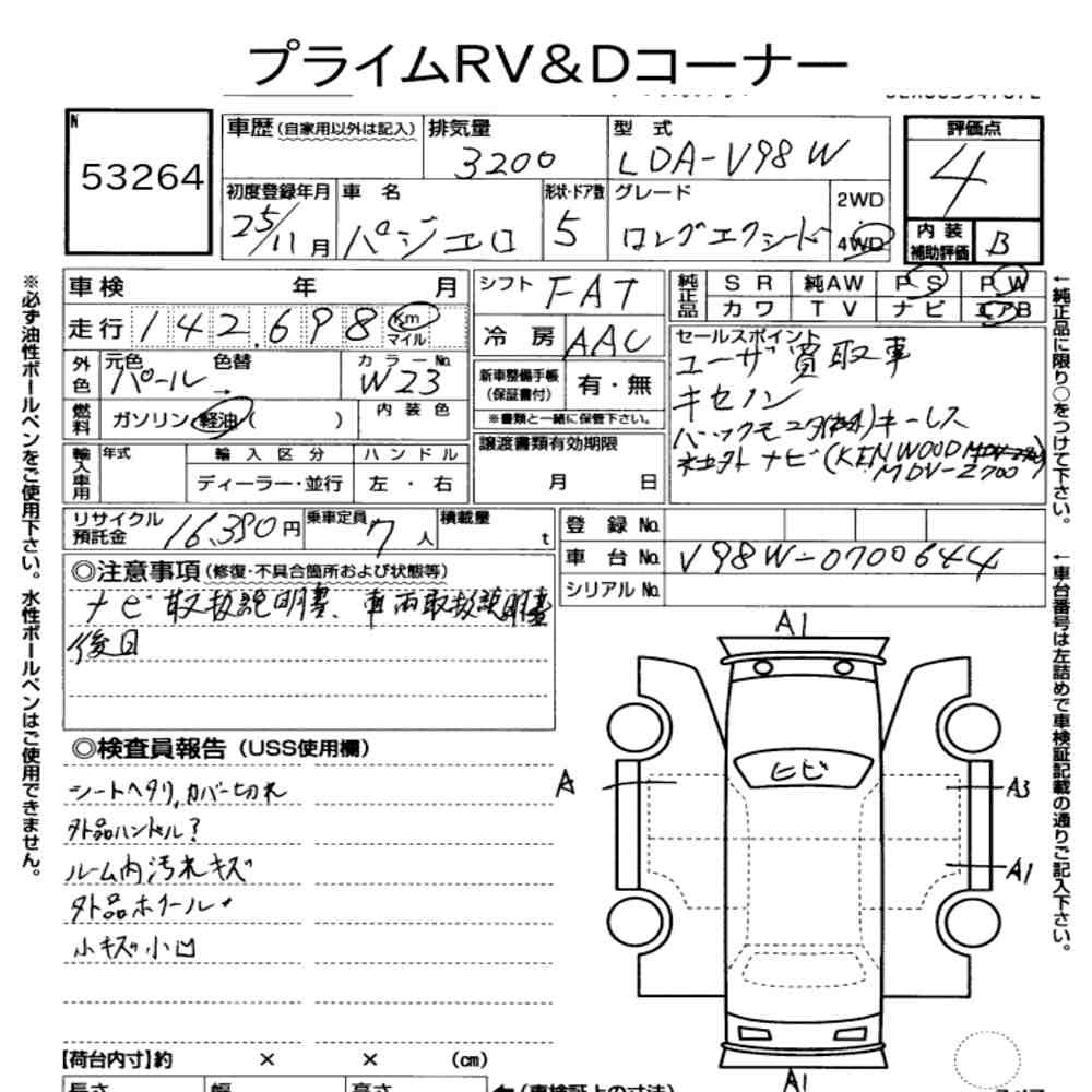 Arkusz aukcyjny — 2013 Mitsubishi Pajero 5D 4WD Long Exceed