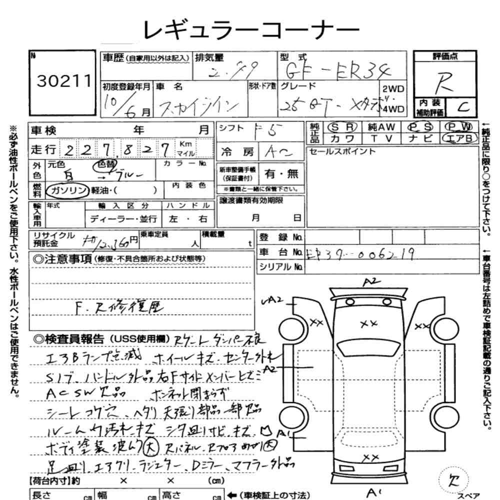 Arkusz aukcyjny — 1998 Nissan Skyline 4D 25GT-X Turbo