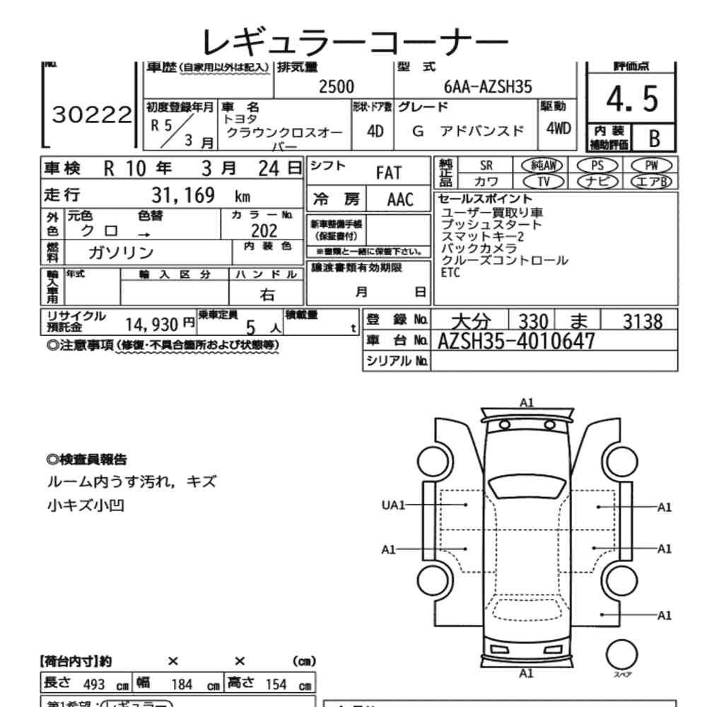 Arkusz aukcyjny — 2023 Toyota Crown Crossover 4WD G Advanced