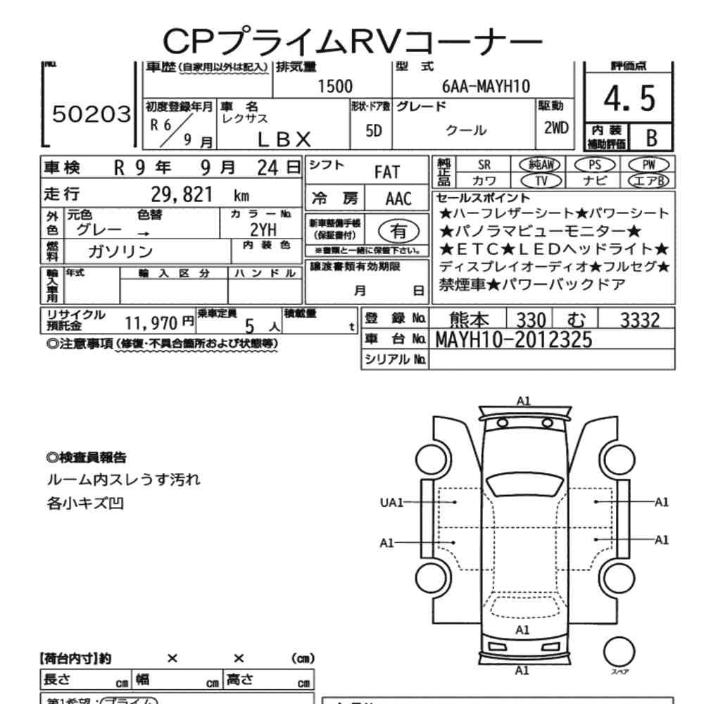 Arkusz aukcyjny — 2024 Lexus LBX Cool