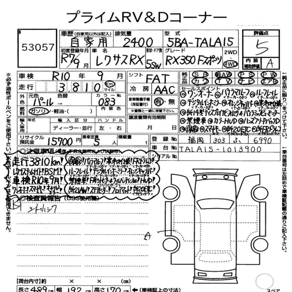 Arkusz aukcyjny — 2025 Lexus RX 4WD F Sport