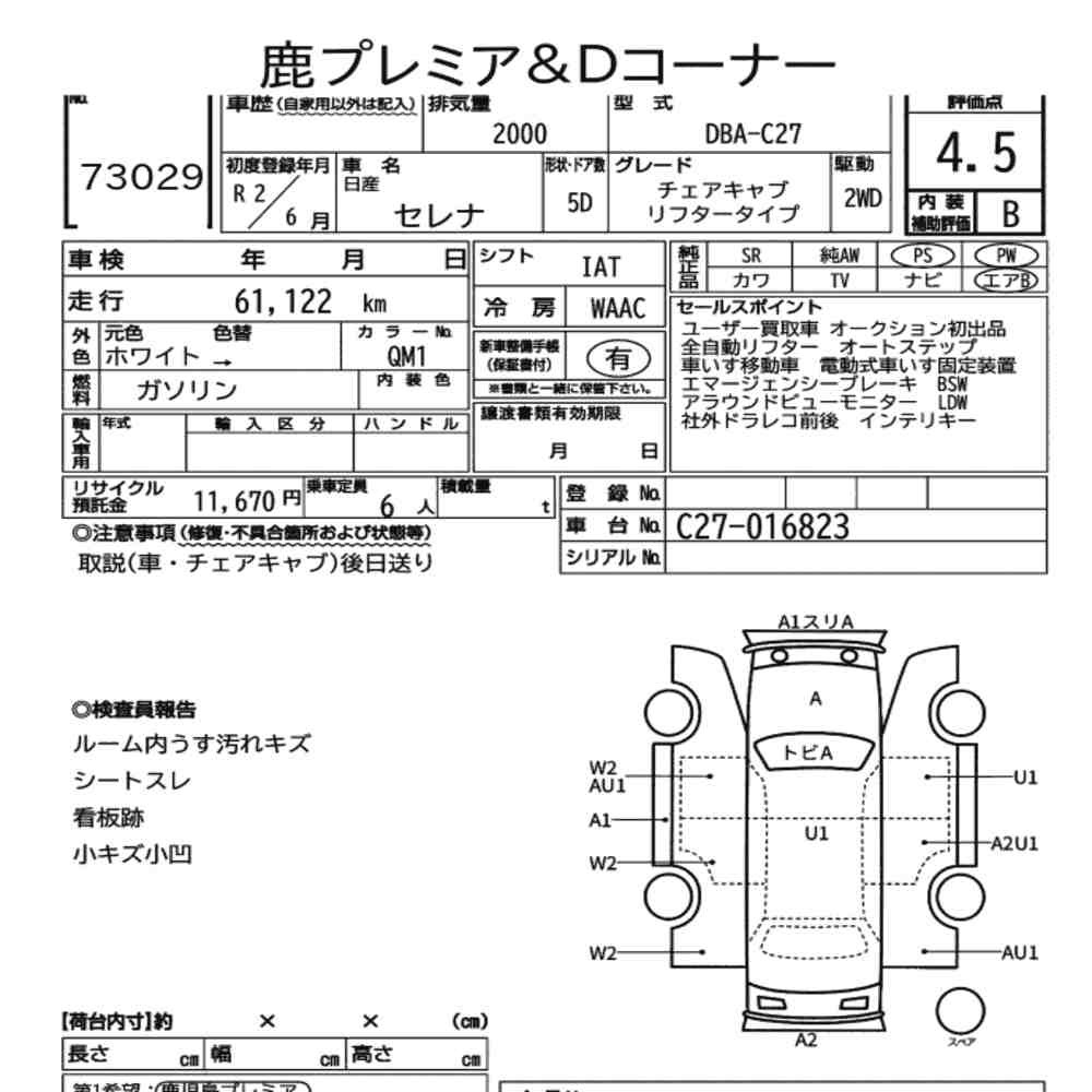 Arkusz aukcyjny — 2020 Nissan C27